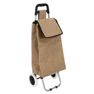 Chariot de courses 2 roues en toile de jute marron avec une poche (H95cm)