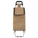 Chariot de courses 2 roues en toile de jute marron avec une poche (H95cm)