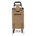 Chariot de courses 2 roues en toile de jute marron avec une poche (H95cm)