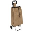Chariot de courses 2 roues en toile de jute marron avec une poche (H95cm)
