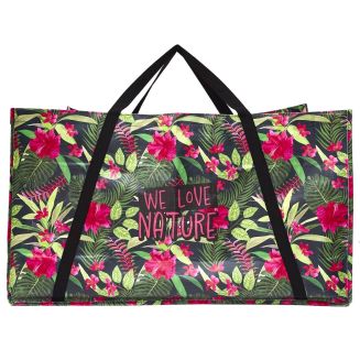 Sac de courses grand format déperlant (70x40 cm) motif jungle rose et vert
