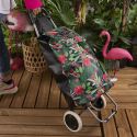 Chariot de course 2 roues en plastique motif jungle rose et vert (H95cm)