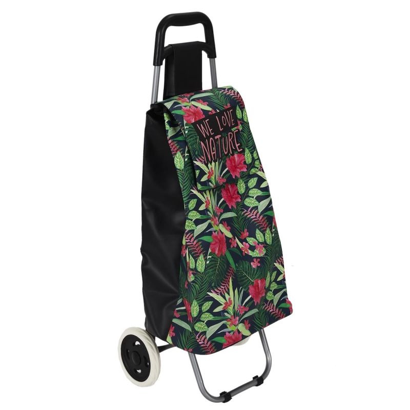 Chariot de course 2 roues en plastique motif jungle rose et vert (H95cm) Chariot de course 2 roues en plastique motif jungle rose et vert (H95cm)