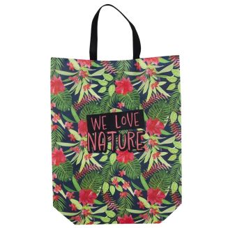 Sac de courses en polyester (40x50 cm) motif jungle rose et vert