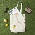 Tote bag pliable en coton blanc avec pochette en jute (42 x 36,5 cm)