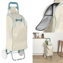 Chariot Shopping Isotherme en Tissu Blanc Ciel avec Compartiment Isotherme