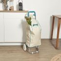 Chariot Shopping Isotherme en Tissu Blanc Ciel avec Compartiment Isotherme