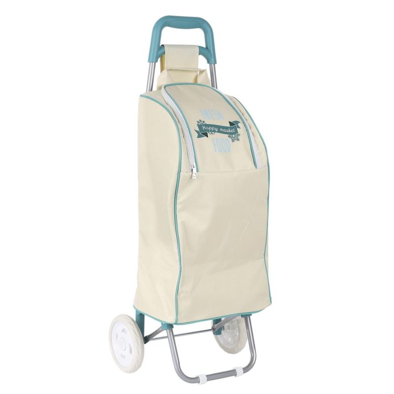Chariot Shopping Isotherme en Tissu Blanc Ciel avec Compartiment Isotherme