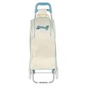 Chariot Shopping Isotherme en Tissu Blanc Ciel avec Compartiment Isotherme