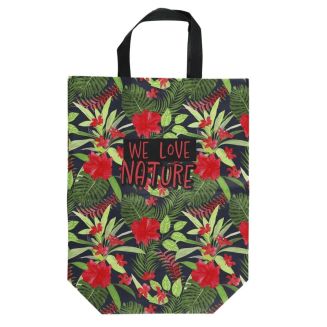 Sac de courses en polyester (32,5x36 cm) motif jungle rose et vert