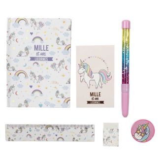 Lot de 24 accessoires papeterie thème Licorne