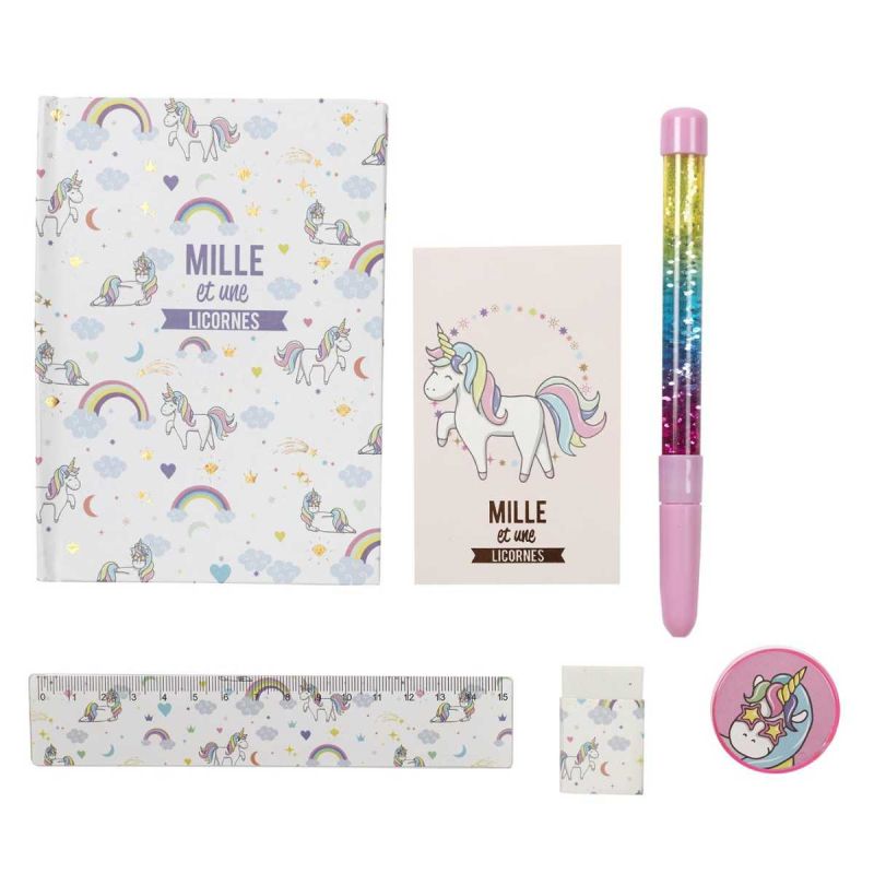 Lot de 24 accessoires papeterie thème Licorne Lot de 24 accessoires papeterie thème Licorne