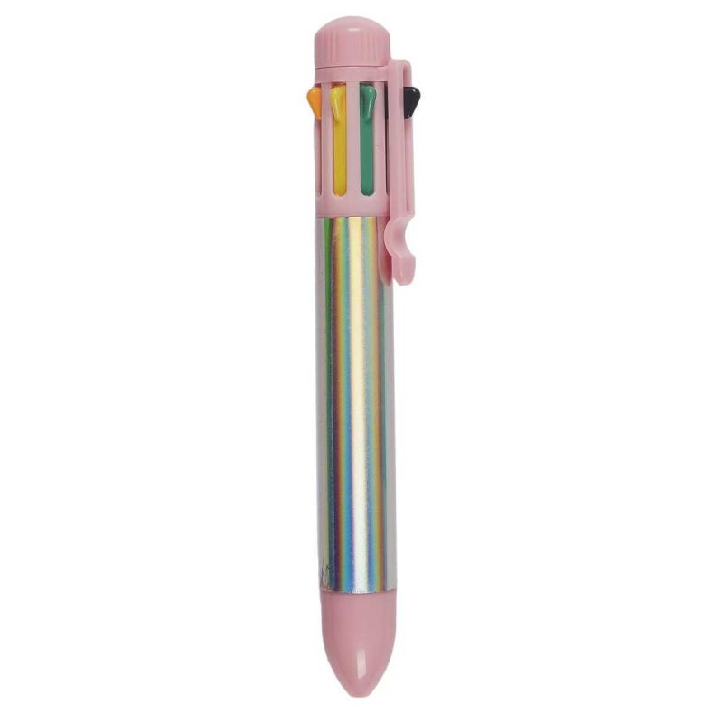 Stylo 8 couleurs Funny rose et argent Stylo 8 couleurs Funny rose et argent
