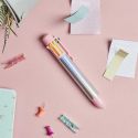 Stylo 8 couleurs Funny rose et argent
