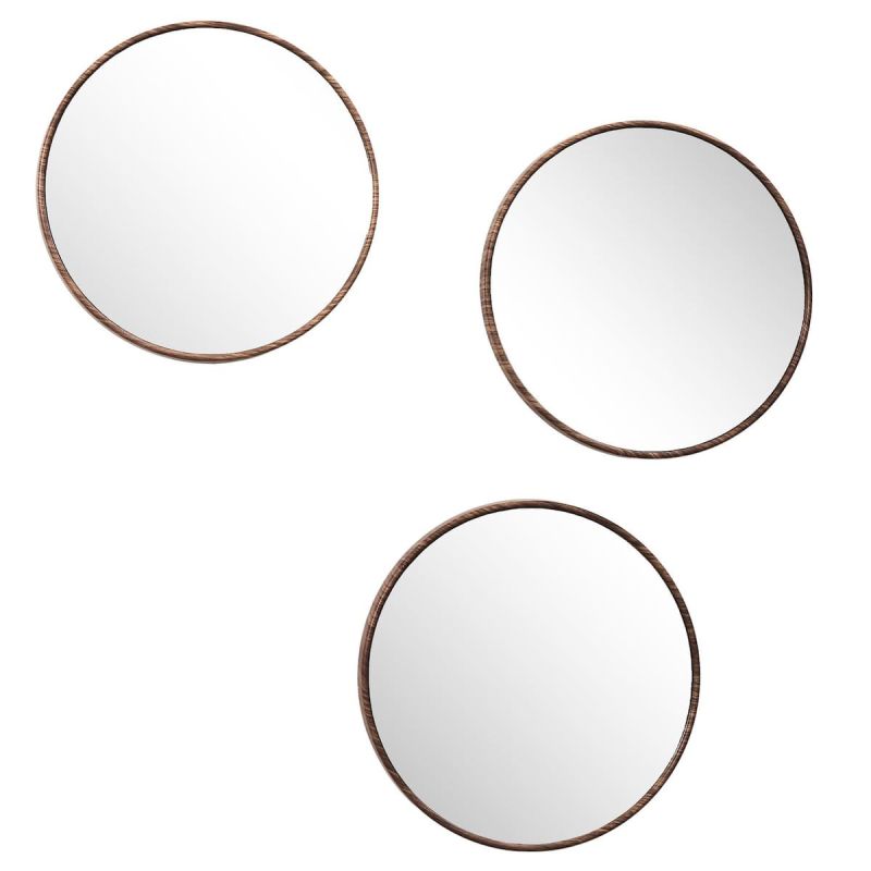 Enssemble de 3 Miroir Ø26 cm Imitation Bois Enssemble de 3 Miroir Ø26 cm Imitation Bois