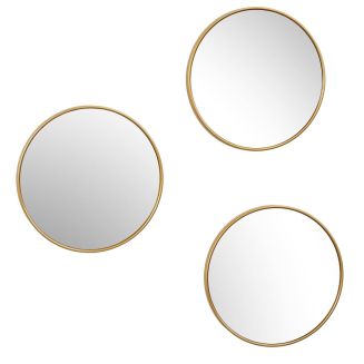 Lot de 3 Miroirs Doré Ø26cm - Miroirs Ronds avec Cadre Doré pour Décoration Murale
