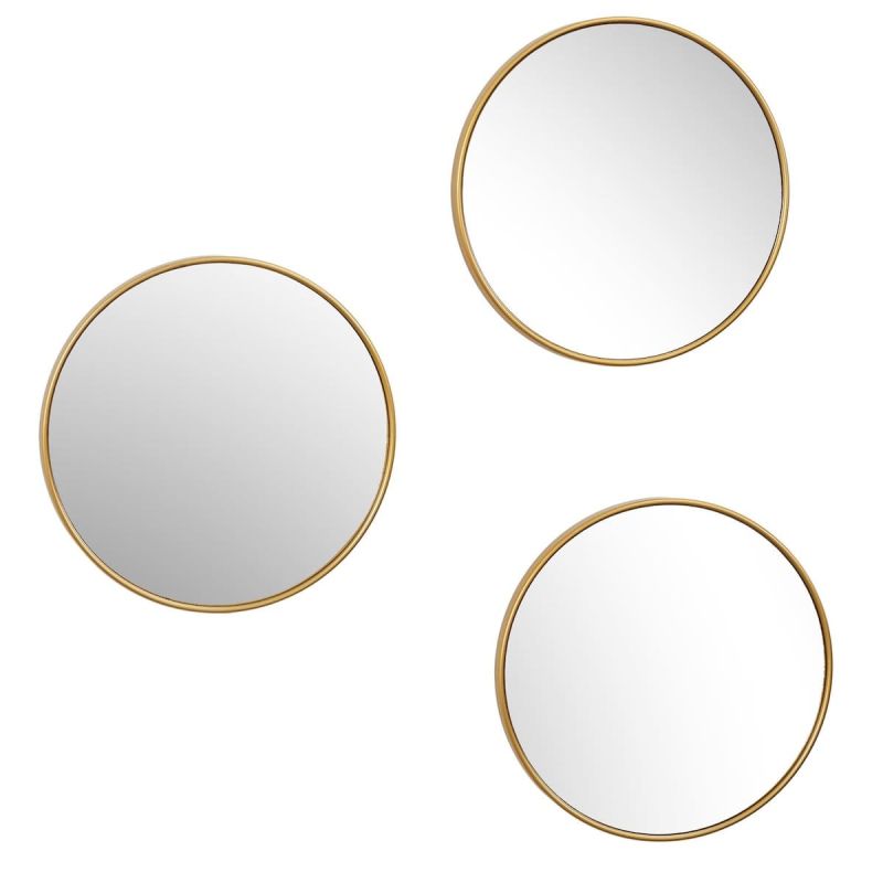 Lot de 3 Miroirs Doré Ø26cm - Miroirs Ronds avec Cadre Doré pour Décoration Murale Lot de 3 Miroirs Doré Ø26cm - Miroirs Ronds avec Cadre Doré pour Décoration Murale