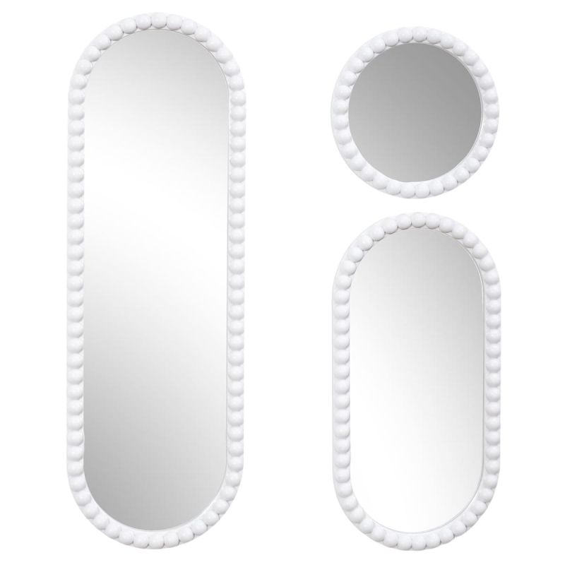 Lot de 3 Miroirs Blanc 75x25 cm / 50x25 cm / Ø25 cm - Lot de 3 Miroirs Blanc 75x25 cm / 50x25 cm / Ø25 cm -