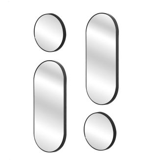 Ensemble de 4 Miroirs Déco Ronds et Ovale Noir