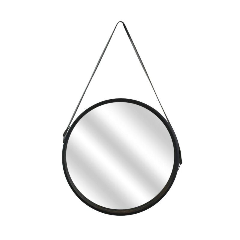 Miroir Rond avec Anse PU Noir Ø40 cm