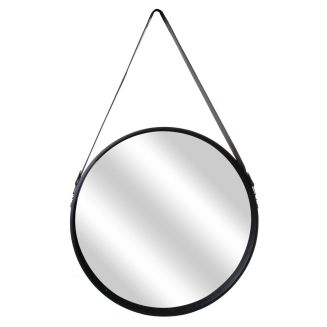 Miroir Rond avec Anse PU Noir Ø50 cm