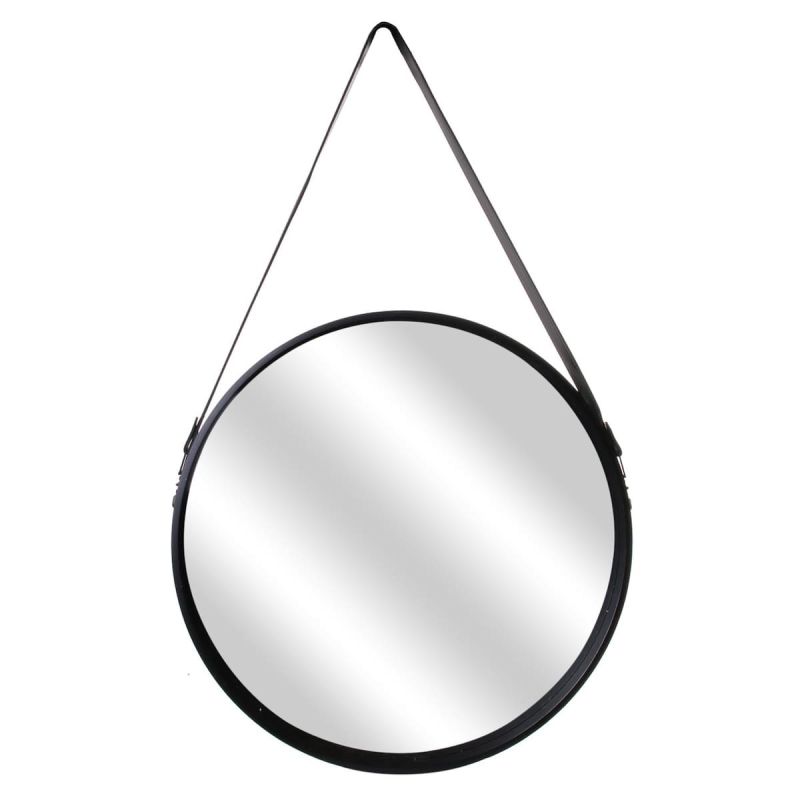 Miroir Rond avec Anse PU Noir Ø50 cm