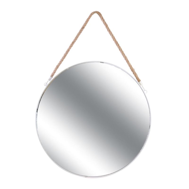 Miroir Rond avec Anse en Jonc Contour Blanc Ø50 cm