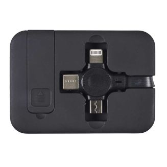 Boitier câbles rétractables 3 en 1 avec support smartphone intégré