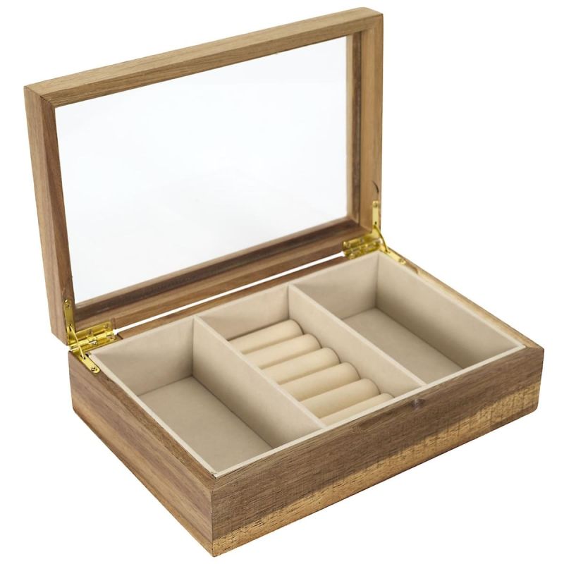 Boîte à Bijoux en Verre et Bois Massif - Rangement Élegant pour Bijoux - Design Naturel - Parfaite pour Coiffeuse