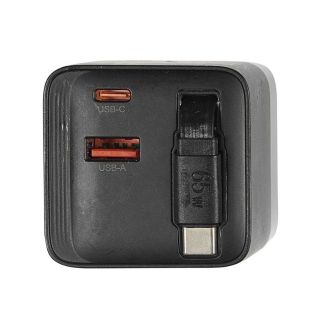 Adaptateur secteur port USB et type C 65 Watt + câble USB-C intégré.