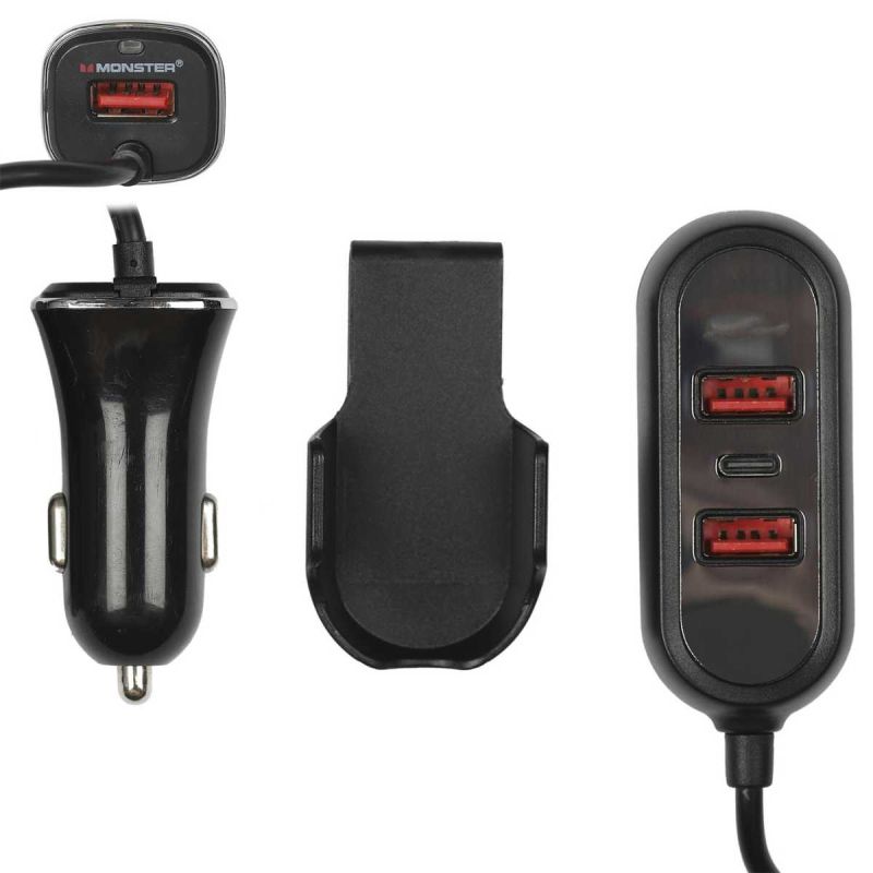Chargeur voitrue banquette arrière 4 en 1 câble 1m50 + 1 pince