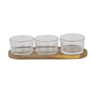 Set Apéritif Acacia avec 3 Coupelles en Verre