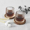 Lot de 2 verres à whisky avec support en acacia