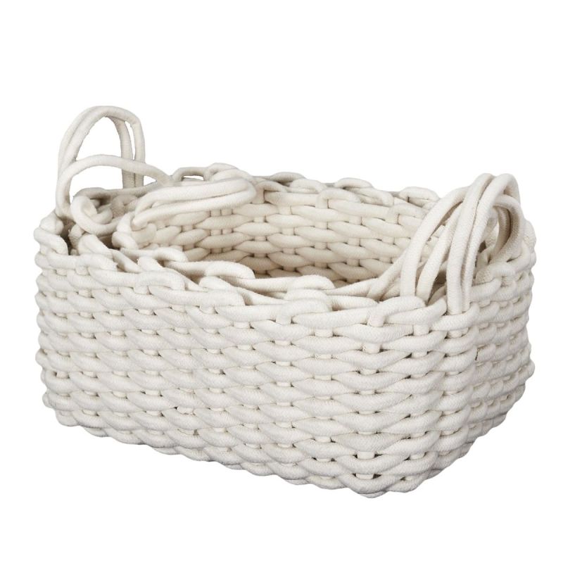 Lot de 3 Paniers Gigognes Tricot Blanc Lot de 3 Paniers Gigognes Tricot Blanc