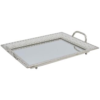 Plateau de Service Argenté avec Miroir et Poignées