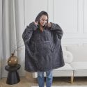 Sweat à Capuche Plaid Ultra Doux Effet Nid d'Abeille Gris Anthracite Intérieur Sherpa