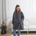 Sweat à Capuche Plaid Ultra Doux Effet Nid d'Abeille Gris Anthracite Intérieur Sherpa