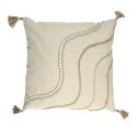 Coussin 40x40cm Beige Motifs Vagues Tressés avec Pompons