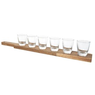 Lot de 6 shooters avec planche en acacia
