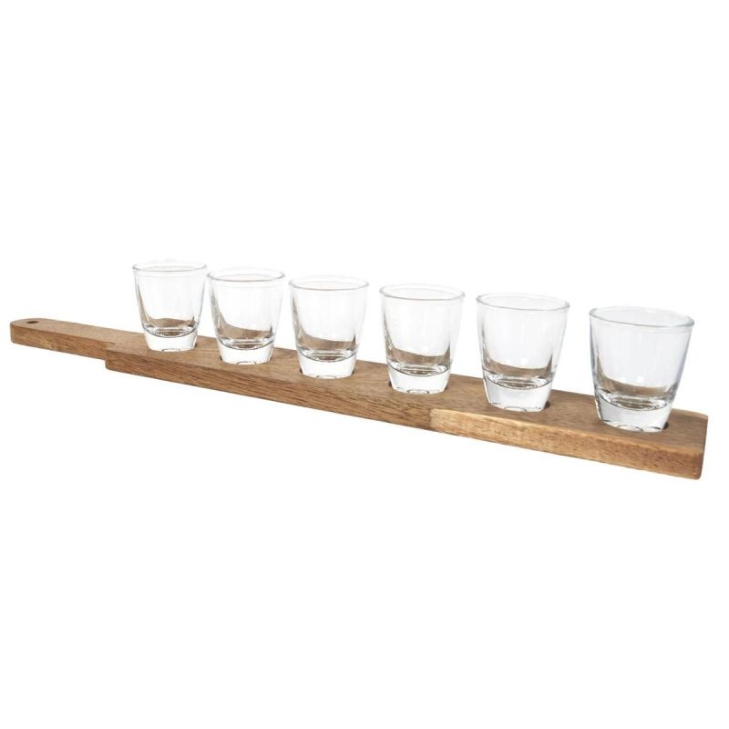 Lot de 6 shooters avec planche en acacia Lot de 6 shooters avec planche en acacia