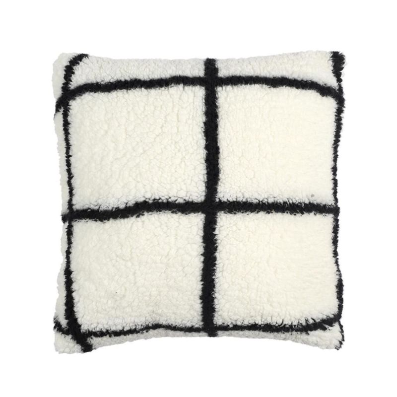 Coussin Sherpa Blanc et Noir à Carreaux 40x40cm Coussin Sherpa Blanc et Noir à Carreaux 40x40cm