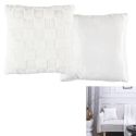 Coussin Flanelle Damier 40x40cm, Blanc et Beige, Doux et Confortable, Facile à Laver
