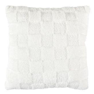 Coussin Flanelle Damier 40x40cm, Blanc et Beige, Doux et Confortable, Facile à Laver