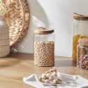 Bocal en Verre Transparent avec Couvercle Acacia H17cm / 105cl