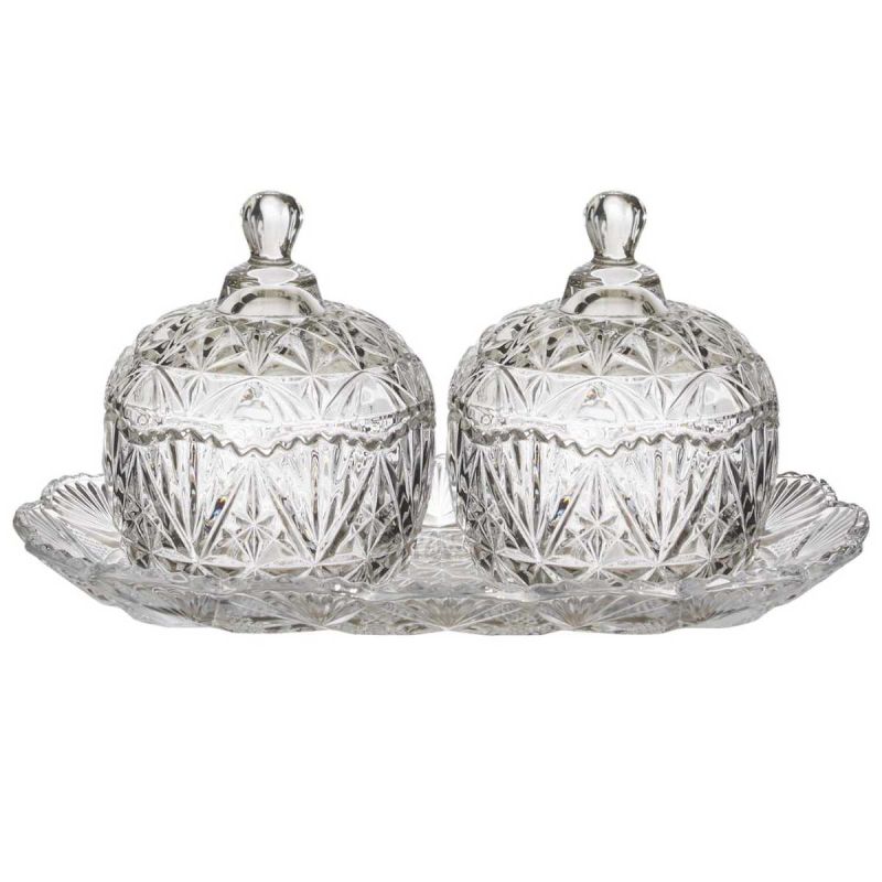 Duo de Bonbonnières sur Plateau en Verre 145cl Duo de Bonbonnières sur Plateau en Verre 145cl