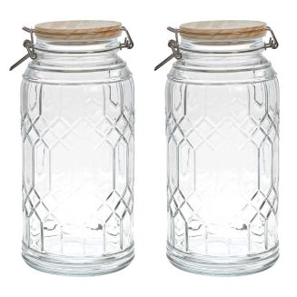 Lot de 2 Bocaux de Conservation 2,7L en Verre Couvercle Bambou