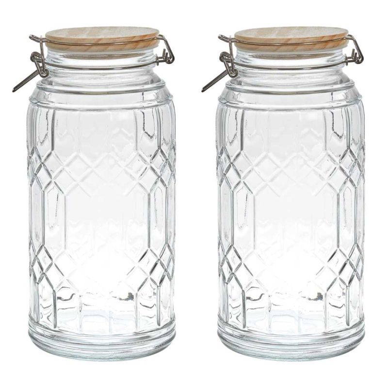 Lot de 2 Bocaux de Conservation 2,7L en Verre Couvercle Bambou Lot de 2 Bocaux de Conservation 2,7L en Verre Couvercle Bambou