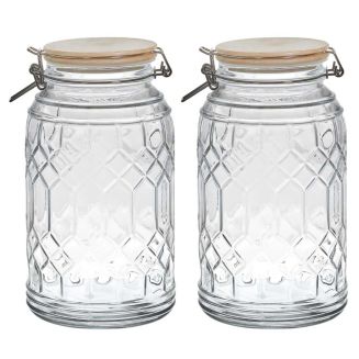 Lot de 2 Bocaux de Conservation 2,3L en Verre Couvercle Bambou