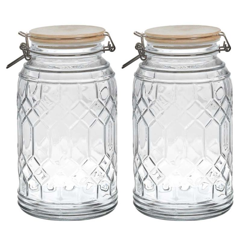 Lot de 2 Bocaux de Conservation 2,3L en Verre Couvercle Bambou Lot de 2 Bocaux de Conservation 2,3L en Verre Couvercle Bambou