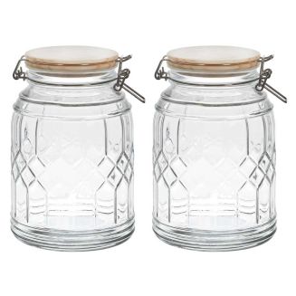 Lot de 2 Bocaux de Conservation 1,8L en Verre Couvercle Bambou